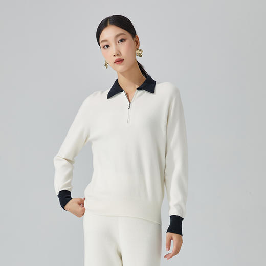 小山羊绒 东黎羊绒 海滨沙高尔夫 女士秋冬针织撞色翻领T恤羊绒衫  DWBS3436AN 商品图5