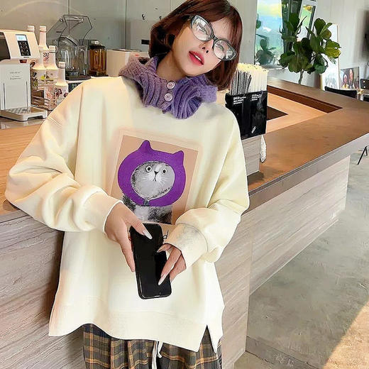 女装23秋冬圆领猫猫刺绣加绒卫衣2223-760167▲ 商品图3