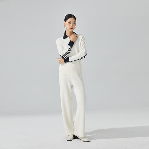 小山羊绒 东黎羊绒 海滨沙高尔夫 女士秋冬针织撞色翻领T恤羊绒衫  DWBS3436AN 商品图4