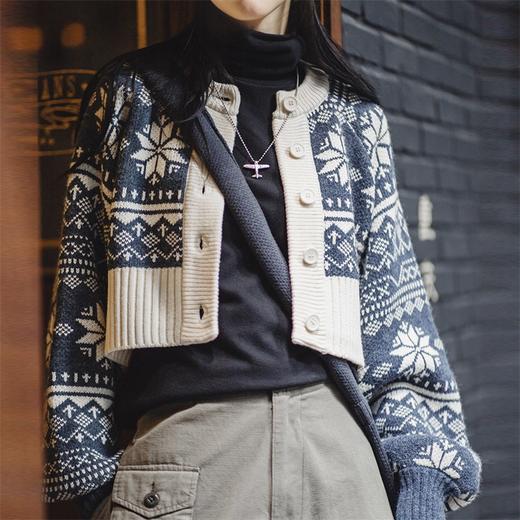 马登女装美式复古提花毛衣加厚外套短款针织开衫长袖上衣秋冬小众 商品图0