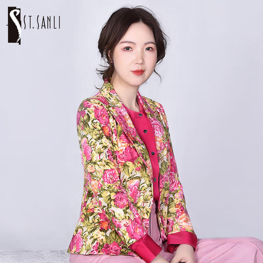 圣三利女装  时尚气质多彩玫瑰印花西装外套SL121A12 商品图0
