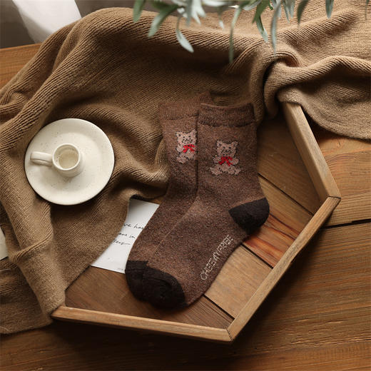 Basic life日系复古小熊中筒袜  加厚保暖羊毛袜 家居袜 商品图8
