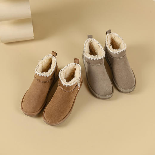 西遇民族风雪地靴女新款冬季可爱钩花短筒面包鞋加绒加厚棉鞋V2034037 商品图4