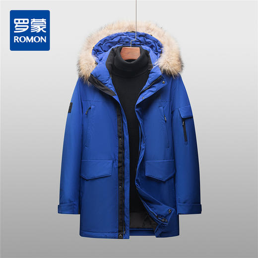 【白鹅绒 银貉子毛领】罗蒙秋冬男装羽绒服高充绒两穿中长款男士羽绒服 商品图2