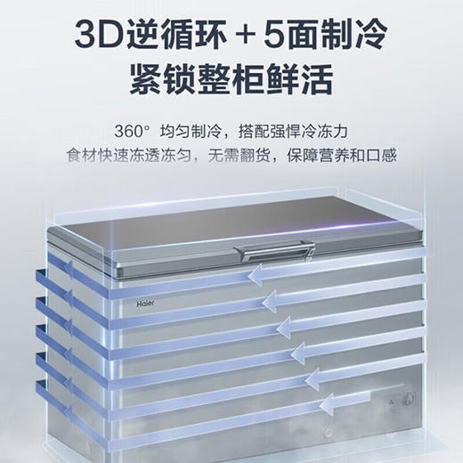 海尔（Haier）冰柜家用商用大容量卧式保鲜深冷速冻 断电保护自由转换顶开门冷藏冷冻冷柜 429升丨-38℃低温丨BC/BD-429GHPT 商品图4