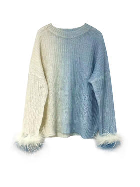 蓝白渐变鸵鸟毛装饰毛衫