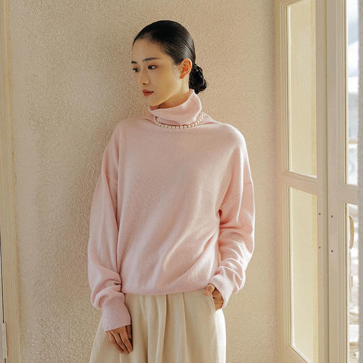 绽放790朵/100%山羊绒软糯亲肤堆堆高领宽松显瘦螺纹袖百搭打底衫 商品图1