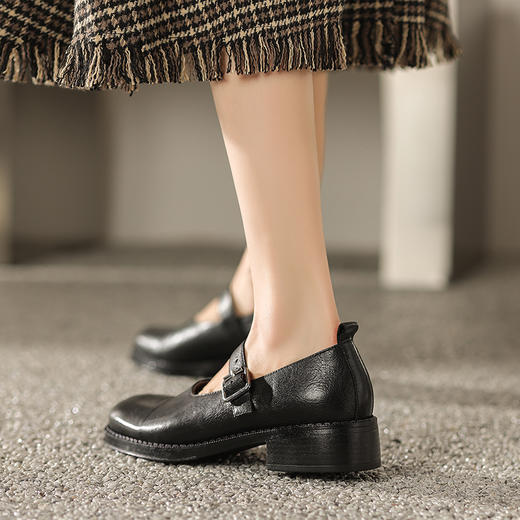 简约百搭，圆头单里猪里皮绒里兔毛头层牛皮乐福MD-M85-89 商品图5