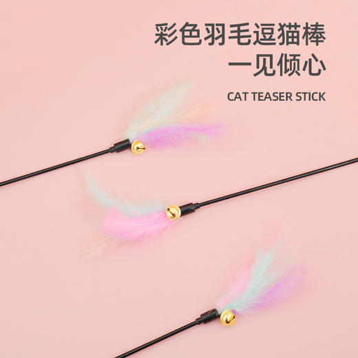 马卡龙羽毛短杆逗猫棒 带铃铛 基础款逗猫玩具批发 商品图3