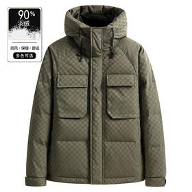 红览轻奢高品男士冬连帽羽绒服加厚保暖工装户外运动格子90白鸭绒外套AL CZLT22873