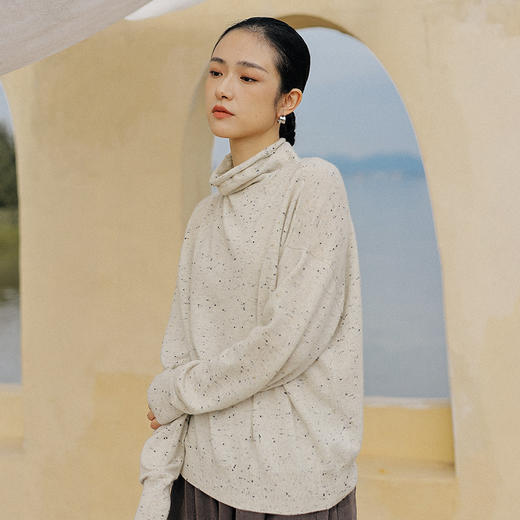 绽放790朵/100%山羊绒软糯亲肤堆堆高领宽松显瘦螺纹袖百搭打底衫 商品图0