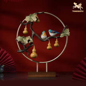 铜师傅 铜摆件《福禄长久》葫芦相思鸟客厅乔迁新婚送长辈礼物