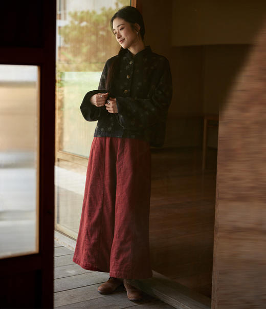 绽放852朵/红桦色亚麻复合棉轻盈防风保暖立体拼缝文艺洒脱棉裤女 商品图0