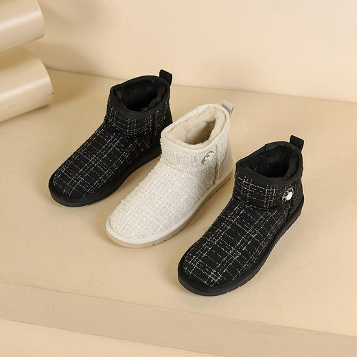 西遇小香风雪地靴女新款冬季法式毛毛短靴白色厚底加绒棉鞋V2034038 商品图4