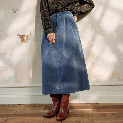 绽放877朵/高级复古文艺光泽感细腻灯芯绒捏褶显瘦双层加厚半身裙 商品图0