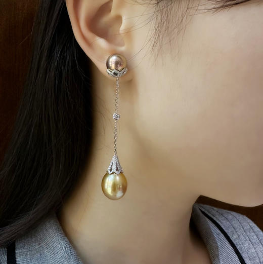 CHIC系列 18K镶钻石、南洋珍珠和爱迪生珍珠 耳坠 商品图3