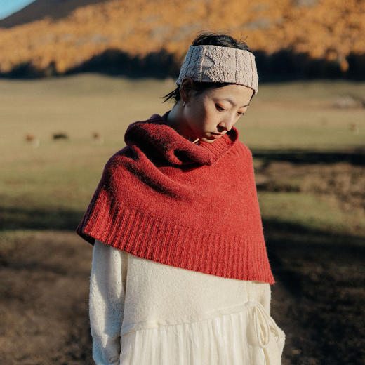 绽放898朵/红色螺纹花边保暖高领百搭套头针织围脖围巾 商品图0