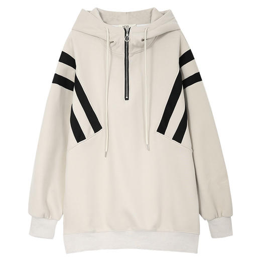 复古撞色连帽中长款加绒卫衣女，冬装新款美式百搭上衣厚 GYM-D0434 商品图4