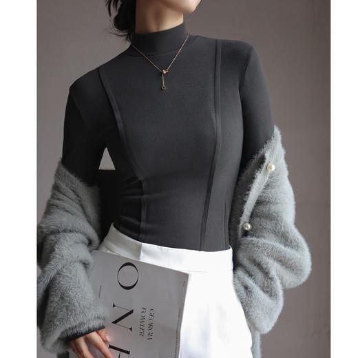 秋冬爆款【羊绒蚕丝蛋白打底上衣】半高领德绒打底衫  修身长袖内搭  百搭正肩版型 商品图8