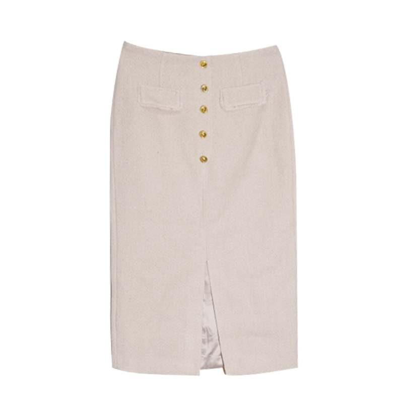 VIVIAN LIU薇薇安刘TR2354003秋女装新款高腰纽扣装饰前开叉半裙