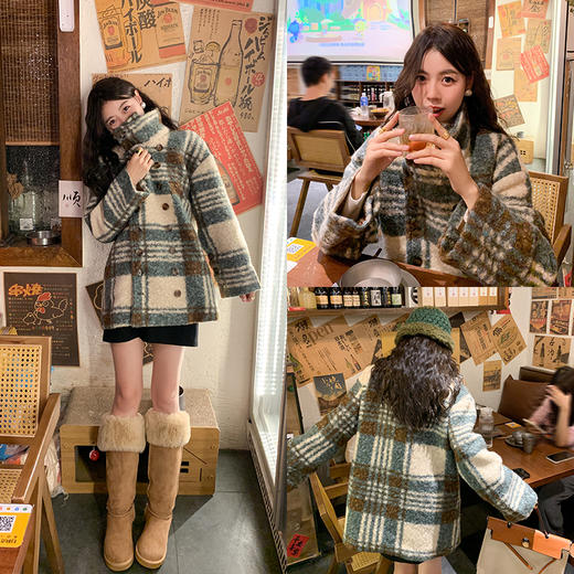 <曾小咸推荐>【巴黎旅途】绿色格子厚外套 商品图0