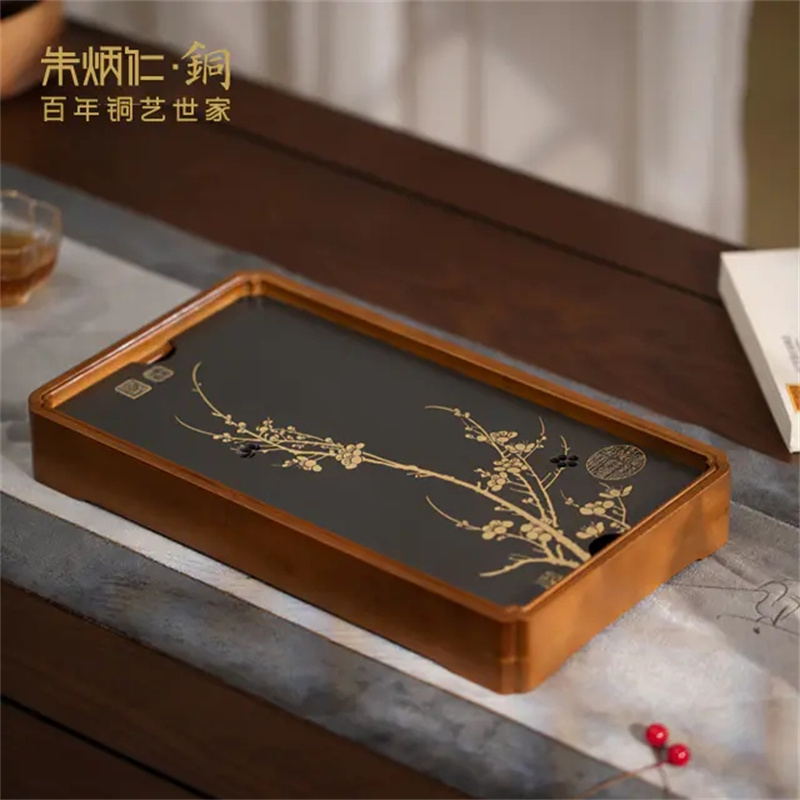 朱炳仁·铜 四方盘 梅竹水仙盘