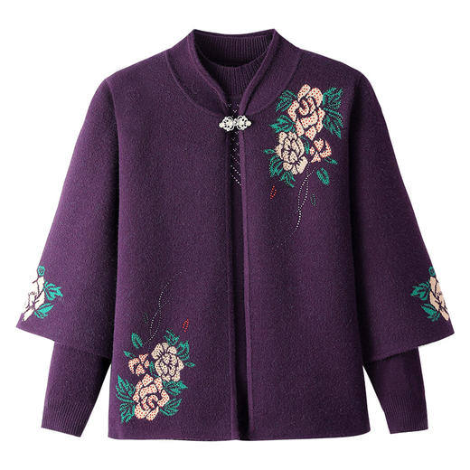 秋装妈妈中老年女士外套，新款大码开衫上衣针织两件套装披肩CC-38-18813 商品图4