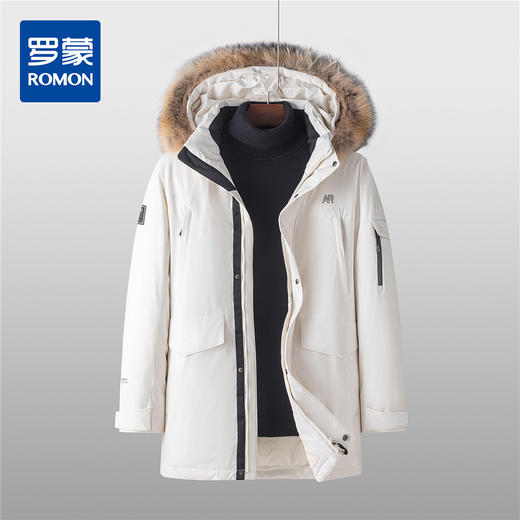【白鹅绒 银貉子毛领】罗蒙秋冬男装羽绒服高充绒两穿中长款男士羽绒服 商品图4