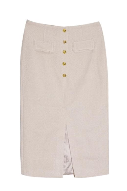 VIVIAN LIU薇薇安刘TR2354003秋女装新款高腰纽扣装饰前开叉半裙 商品图5