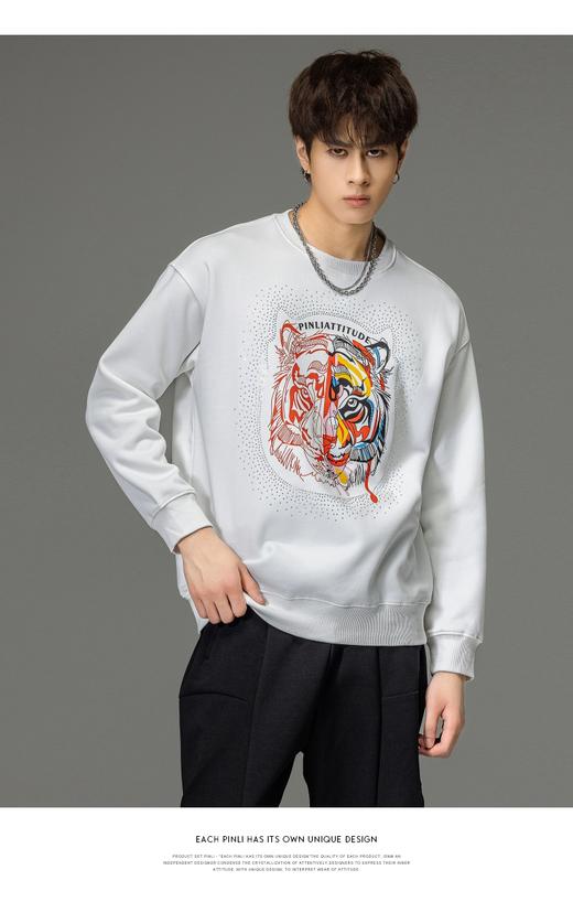 PINLI品立秋季新品烫钻圆领卫衣男士潮牌老虎头宽松长袖上衣BV233109029 商品图8