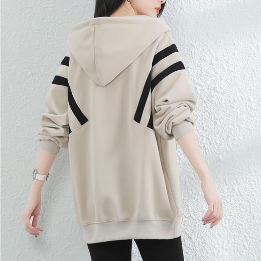 复古撞色连帽中长款加绒卫衣女，冬装新款美式百搭上衣厚 GYM-D0434 商品图2