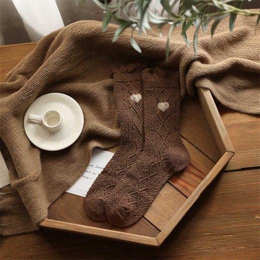 Basic life日系复古小熊中筒袜  加厚保暖羊毛袜 家居袜 商品图5