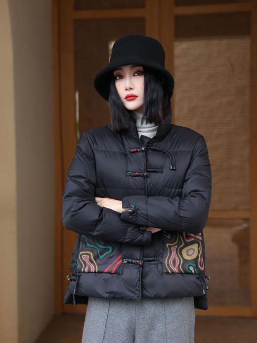 丁摩 新中式复古印花羽绒服女冬季短款保暖大码宽松羽绒外套3ZF-102301 商品图0
