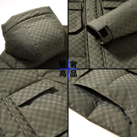 红览轻奢高品男士冬连帽羽绒服加厚保暖工装户外运动格子90白鸭绒外套AL CZLT22873 商品图3