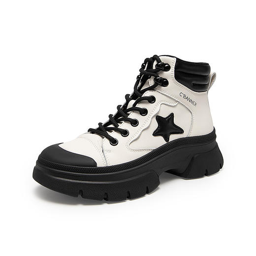 【自营】C.BANNER/千百度  CBANNER千百度女靴冬季新款高帮鞋拼接短靴 A23581018C01 商品图3