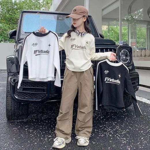 【潮酷百搭！健康舒适】女童t恤春秋款长袖圆领休闲时尚修身短款打底衫儿童洋气百搭上衣，显瘦时尚修身，洋气百搭，让孩子成为时尚焦点。ry 商品图0