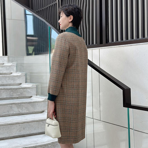 圣三利女装  时尚休闲格纹罗纹领羊毛连衣裙SL121L07 商品图1