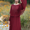【林栖设计小店】绵羊毛混纺连衣裙绣花真丝披肩2023秋冬新品复古长裙女1934123 商品缩略图5