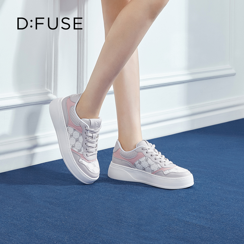 Dfuse迪芙斯2024春季新款圆头休闲百搭刺绣厚底运动鞋DF41112012