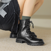 阿么手工女鞋真皮绑带马丁靴粗跟4.5CM百搭英伦风复古时尚短靴女 商品缩略图3