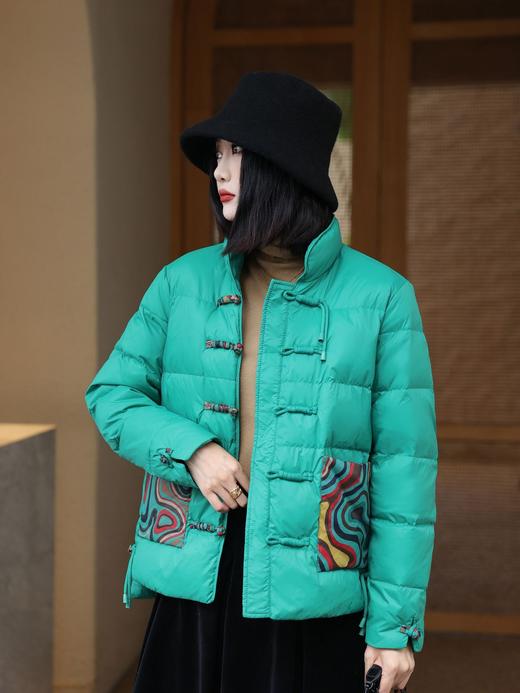 丁摩 新中式复古印花羽绒服女冬季短款保暖大码宽松羽绒外套3ZF-102301 商品图2