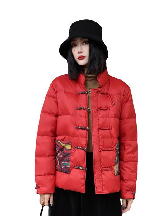 丁摩 新中式复古印花羽绒服女冬季短款保暖大码宽松羽绒外套3ZF-102301 商品图4