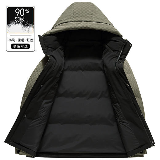 红览轻奢高品男士冬连帽羽绒服加厚保暖工装户外运动格子90白鸭绒外套AL CZLT22873 商品图2