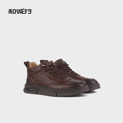 和诚行 2023秋冬新款真皮休闲皮鞋男鞋舒适厚底薄绒休闲鞋0930201 商品图0