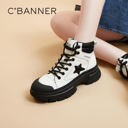 【自营】C.BANNER/千百度  CBANNER千百度女靴冬季新款高帮鞋拼接短靴 A23581018C01 商品图0