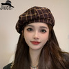 ZQ-AU1-M2543英伦复古格子贝雷帽子秋冬新款韩版休闲画家帽女简约毛呢蓓蕾帽潮 商品缩略图0