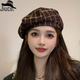 ZQ-AU1-M2543英伦复古格子贝雷帽子秋冬新款韩版休闲画家帽女简约毛呢蓓蕾帽潮