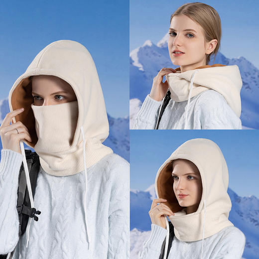 福利款~雀说冬季户外保暖亲子帽子男女骑行滑雪套头帽加绒护脖口罩一体帽AL9620 商品图1