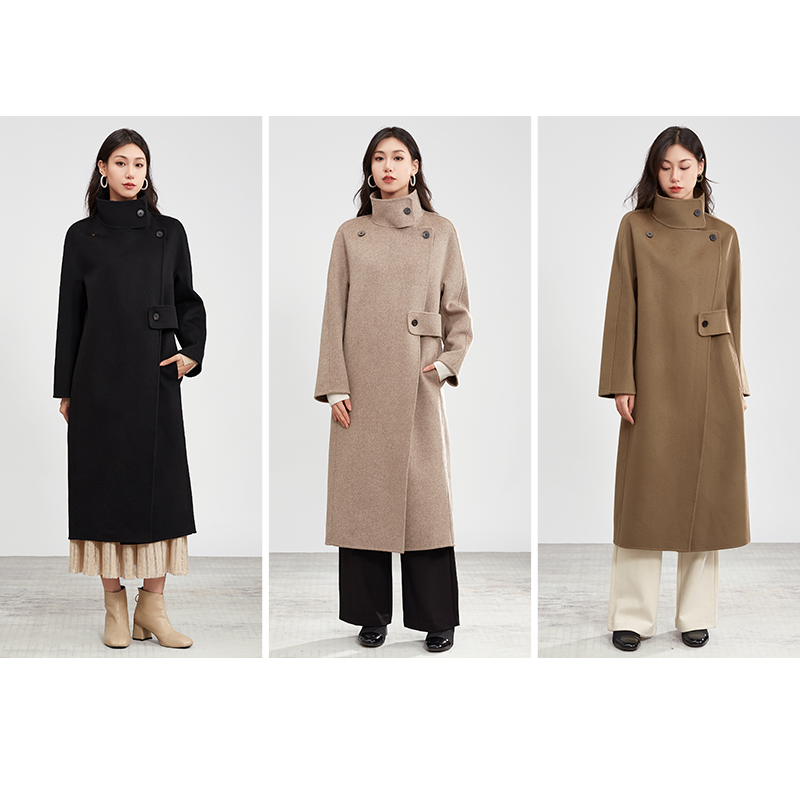 【商城同款】阿菁娜两用领型时尚百搭经典廓形羊毛羊绒大衣F30D211053