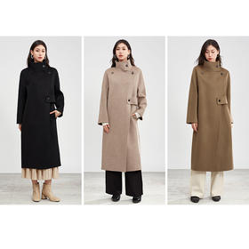 【商城同款】阿菁娜两用领型时尚百搭经典廓形羊毛羊绒大衣F30D211053